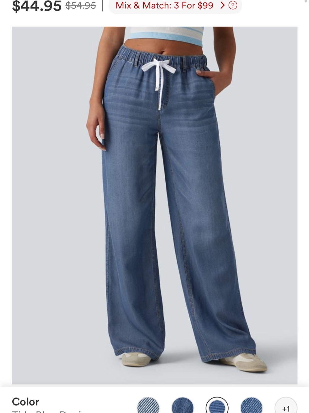 HALARA Relaxed Wide-Leg Denim Joggers - Medium Blue